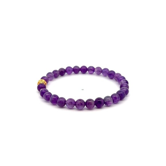 18K Gold Money Ball Bracelet Gemstone February Birthstone Amethyst 6mm Size 6.5" - Picture 3 of 5
